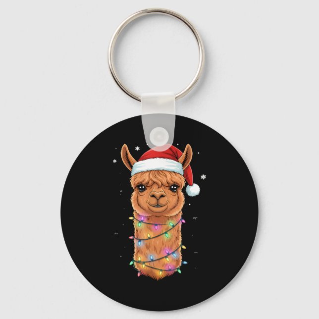 Christmas Lights Alpaca Santa Hat Llama Cute Xmas  Key Ring (Front)