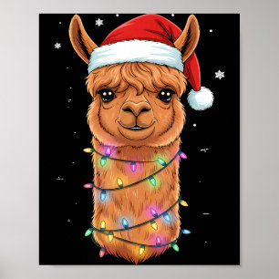 Christmas Lights Alpaca Santa Hat Llama Cute Xmas  Poster