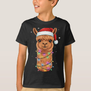 Christmas Lights Alpaca Santa Hat Llama Cute Xmas T-Shirt