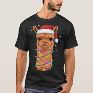 Christmas Lights Alpaca Santa Hat Llama Cute Xmas  T-Shirt
