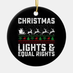 Christmas Lights And Equal Rights Feminist Ceramic Tree Decoration