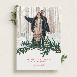 Christmas Lights and Greenery Photo Holiday Card