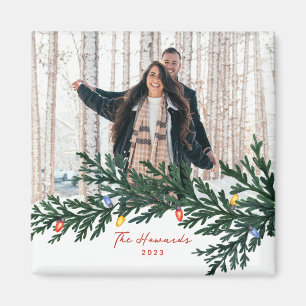Christmas Lights and Greenery Photo Magnet