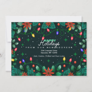 Christmas Lights and Poinsettias Holiday Moving Card