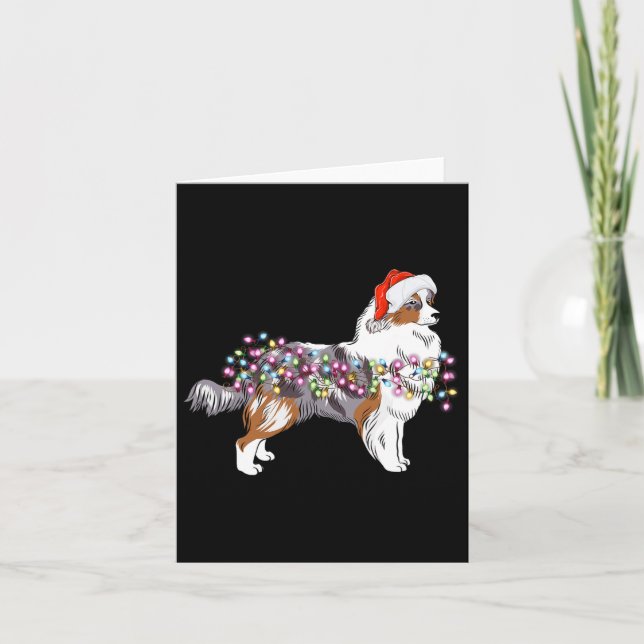 Christmas Lights Australian Shepherd Dog Cute  Card (Front)