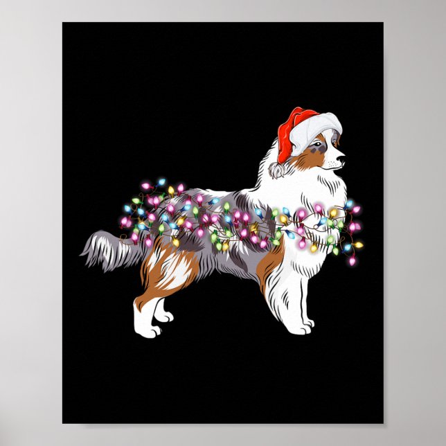 Christmas Lights Australian Shepherd Dog Cute  Poster (Front)