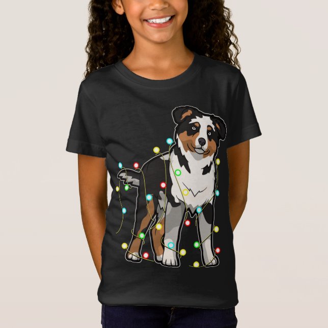 Christmas Lights Australian Shepherd Dog Lover Xma T-Shirt (Front)