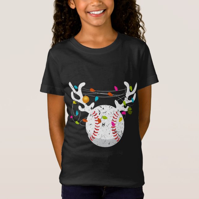 Christmas Lights Baseball Ball Funny Xmas T-Shirt (Front)
