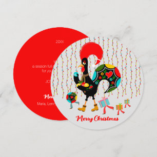 Christmas lights, baubles, presents and Rooster