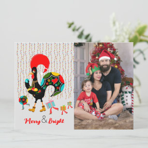 Christmas lights, baubles, presents and Rooster