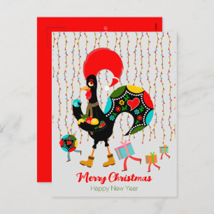 Christmas lights, baubles, presents and Rooster Holiday Postcard