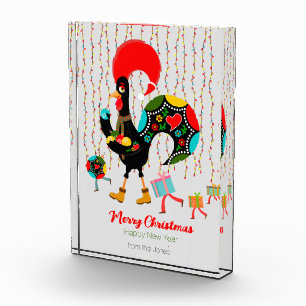 Christmas lights, baubles, presents and Rooster Photo Block