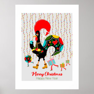 Christmas lights, baubles, presents and Rooster Poster