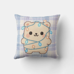 Christmas Lights Bear Cute Pastel Pixel Art Decor Cushion