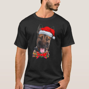 Christmas Lights Belgian Malinois Wearing Xmas Hat T-Shirt