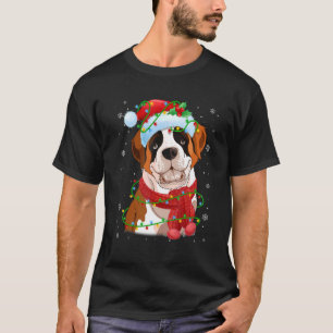 Christmas Lights Bernard Dog Santa Hat Scarf T-Shirt