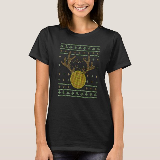 Christmas Lights Bitcoin Reindeer  Xmas Btc Invest T-Shirt (Front)