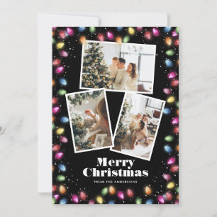 Christmas Lights Black Photo Merry Christmas Holiday Card