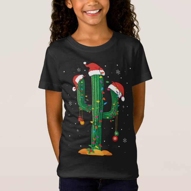 Christmas Lights Cactus Lover Funny Xmas Pajama T-Shirt (Front)