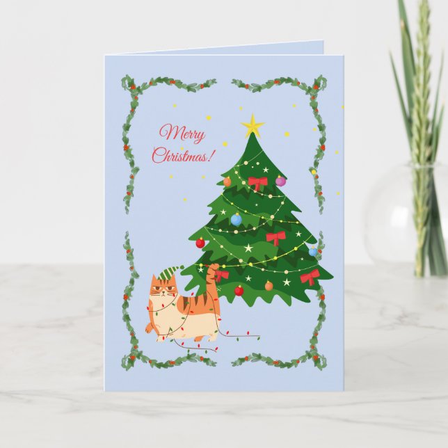  Christmas Lights Cat Funny Card (Front)