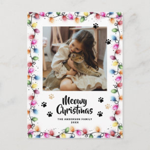 Christmas Lights Cat Paws Photo Meowy Postcard