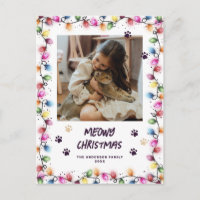 Christmas Lights Cat Paws Purple Photo Meowy