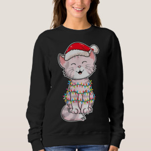 Christmas Lights Cat Wearing Xmas Hat - Cute Cat L Sweatshirt