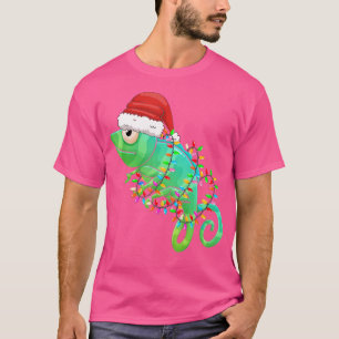 Christmas Lights Chameleon Wearing Xmas Hat Chamel T-Shirt