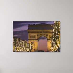 Christmas lights, Champs Elysees, Arc de Canvas Print
