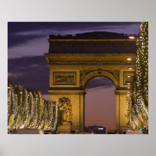 Christmas lights, Champs Elysees, Arc de Poster
