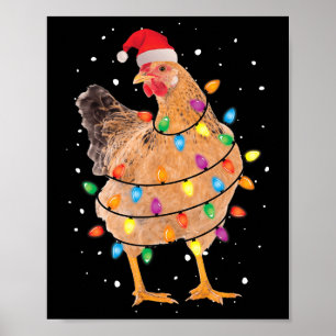 Christmas Lights Chicken Santa Fun Xmas Tree Chick Poster