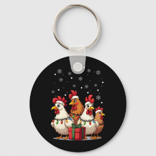 Christmas Lights Chicken Santa Funny Xmas Key Ring