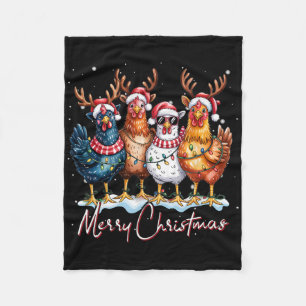 Christmas Lights Chicken Santa Funny Xmas Tree Chi Fleece Blanket