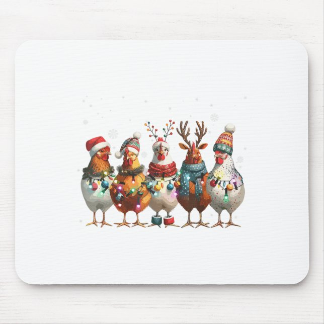 Christmas Lights Chicken Santa Funny Xmas Tree Chi Mouse Pad (Front)