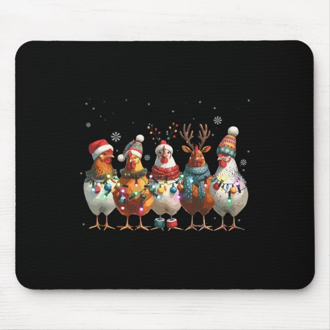 Christmas Lights Chicken Santa Funny Xmas Tree Chi Mouse Pad (Front)