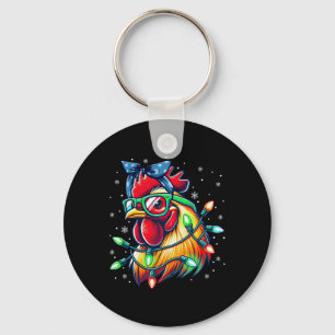 Christmas Lights Chicken Santa Hat Funny Xmas Tree Key Ring