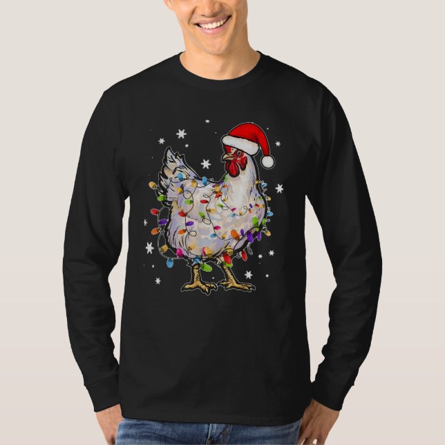 Christmas Lights Chicken Santa T-Shirt (Front)