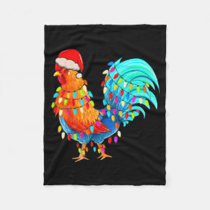 Christmas Lights Chicken Wearing Xmas Hat Chicken  Fleece Blanket