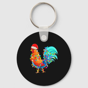 Christmas Lights Chicken Wearing Xmas Hat Chicken  Key Ring