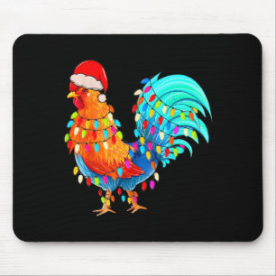 Christmas Lights Chicken Wearing Xmas Hat Chicken Mouse Pad