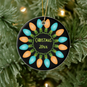 Christmas Lights Circle in Orange and Blue Ceramic Tree Decoration
