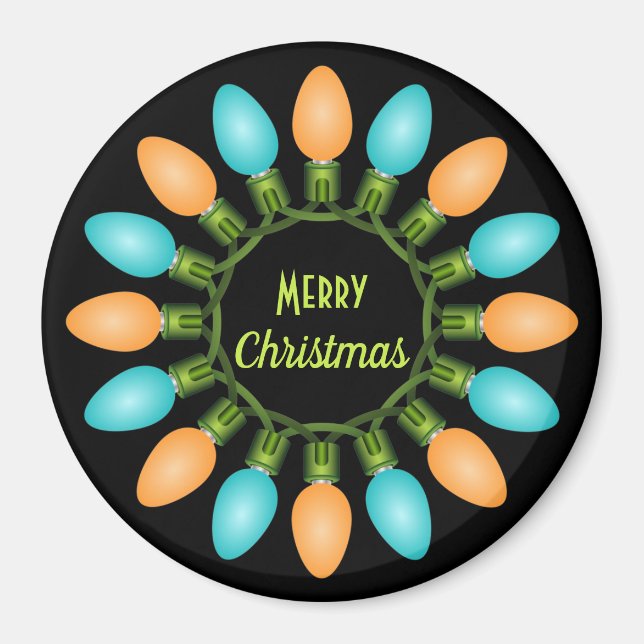 Christmas Lights Circle in Orange and Blue Magnet (Front)