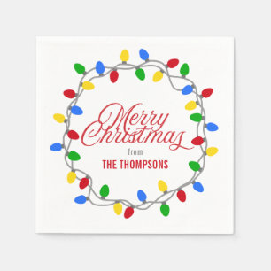 Christmas Lights Circle   Merry Christmas Custom Napkin