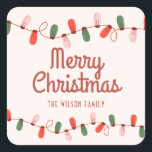 Christmas Lights Coloured Merry Christmas Adress Square Sticker<br><div class="desc">Christmas Lights Coloured Merry Christmas label</div>