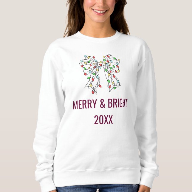 Christmas Lights Coquette Bow Burgundy Custom Gift Sweatshirt (Front)
