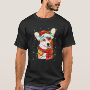 Christmas Lights Corgi Dog Santa Hat Scarf  T-Shirt