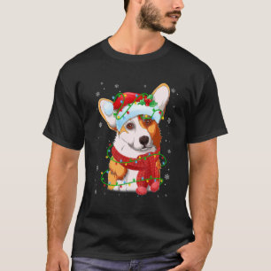 Christmas Lights Corgi Dog Santa Hat Scarf T-Shirt