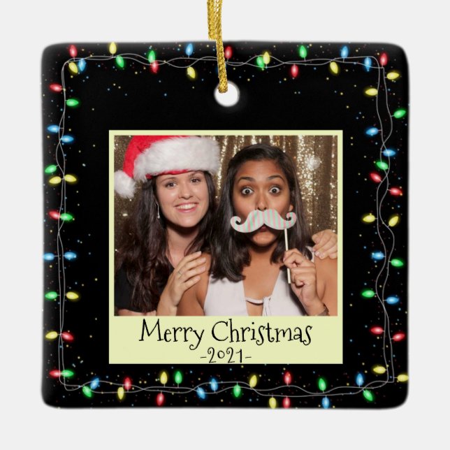 Christmas Lights Custom Photo And Message Ceramic Ornament (Front)