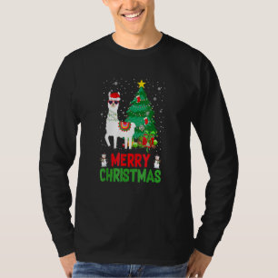 Christmas Lights Cute Llama Alpaca Santa Hat Ugly T-Shirt