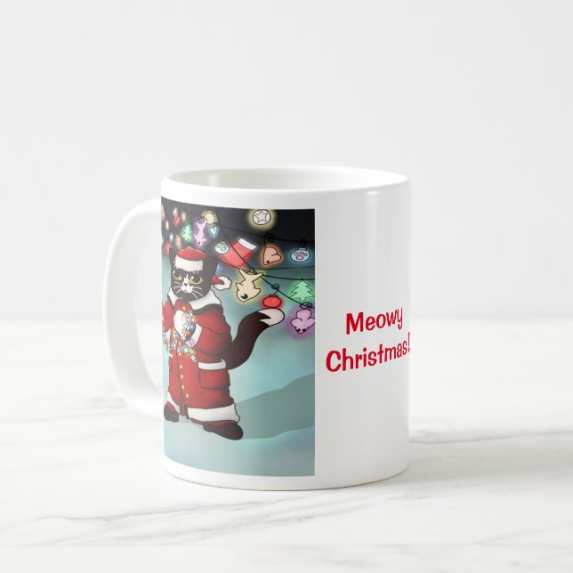 Christmas Lights Cute Tuxedo Cat Coffee Mug (Front Left)